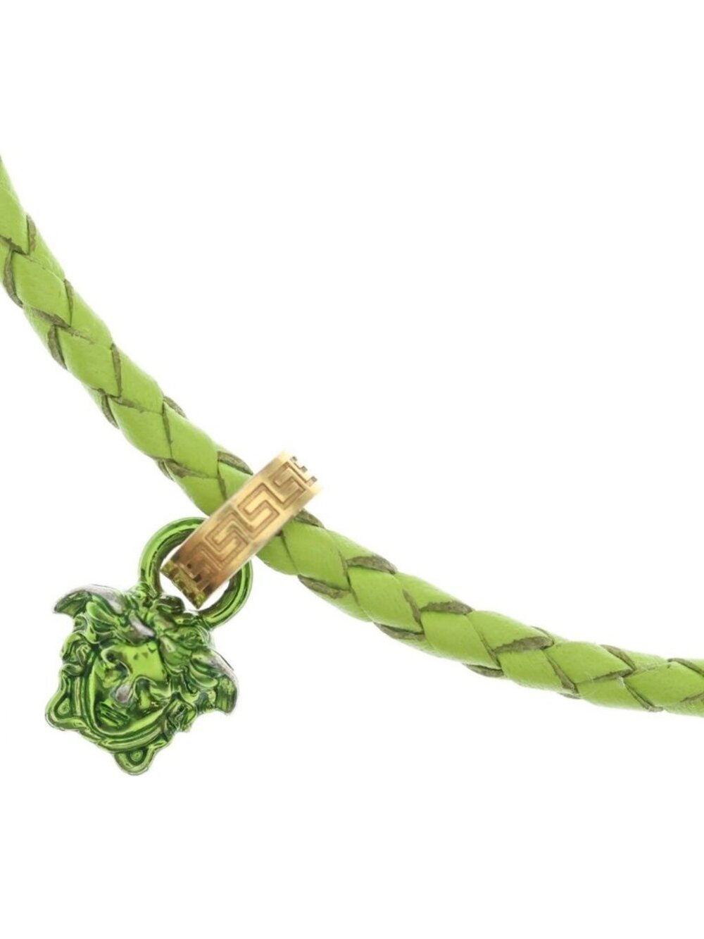 Versace Leather Crystal Medusa Pendant Neckless Braided Logo Necklace Yellow
